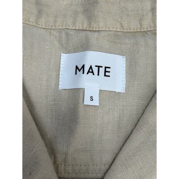Mate The Label Linen Jumpsuit Long Sleeves Button Front Pockets Beige Small NEW - Picture 6 of 9